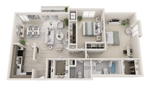 2 Bed 2 Bath Floor Plan at Franklin River Apartments, Southfield, 48034